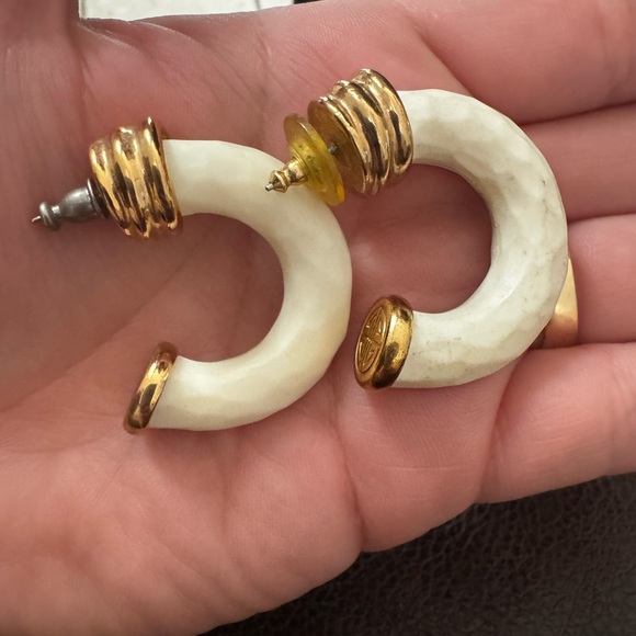 Givenchy Gold and Cream Hoop Earrings VTG rare - Picture 1 of 4